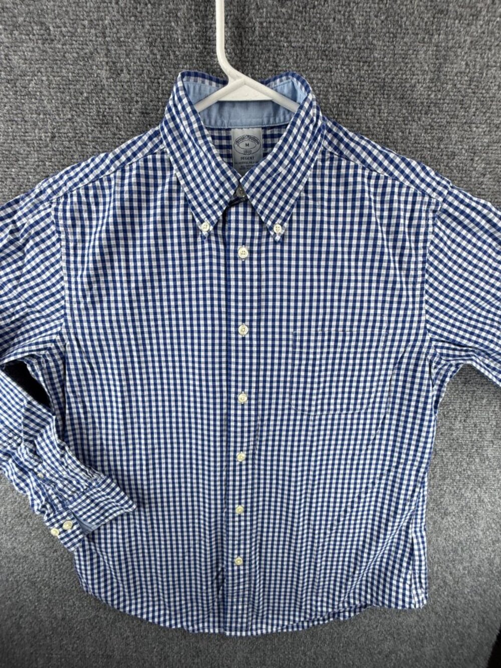 Brooks Brothers Button-Down Medium Regent Check Cotton Blue Shirt Long Sleeve
